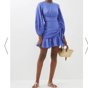 Zimmermann Lyre Linen Silk Blue Periwinkle Wrap Mini Dress size AU 4 $745